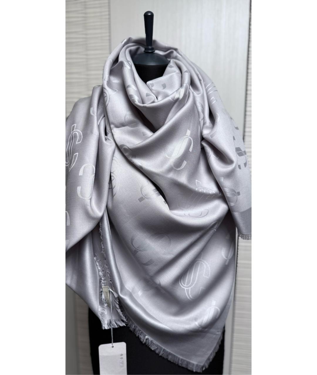 JIMMY CHOO Серый шерстяной платок, фото 8