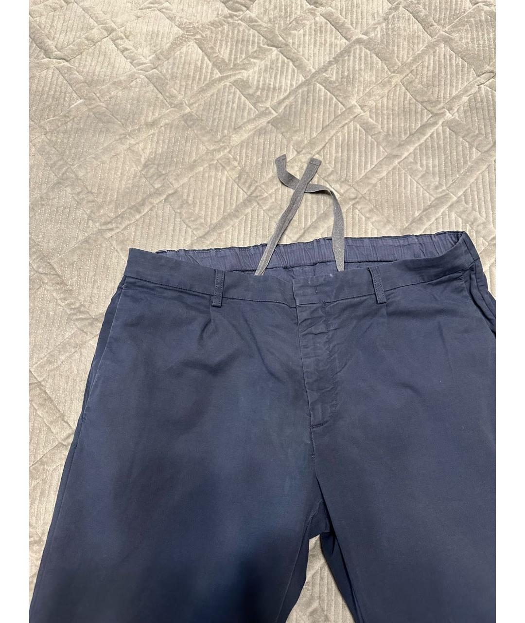 LORO PIANA Темно-синие хлопко-эластановые брюки чинос, фото 8