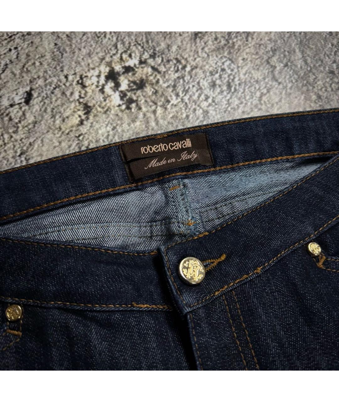 ROBERTO CAVALLI Темно-синие хлопковые прямые джинсы, фото 3