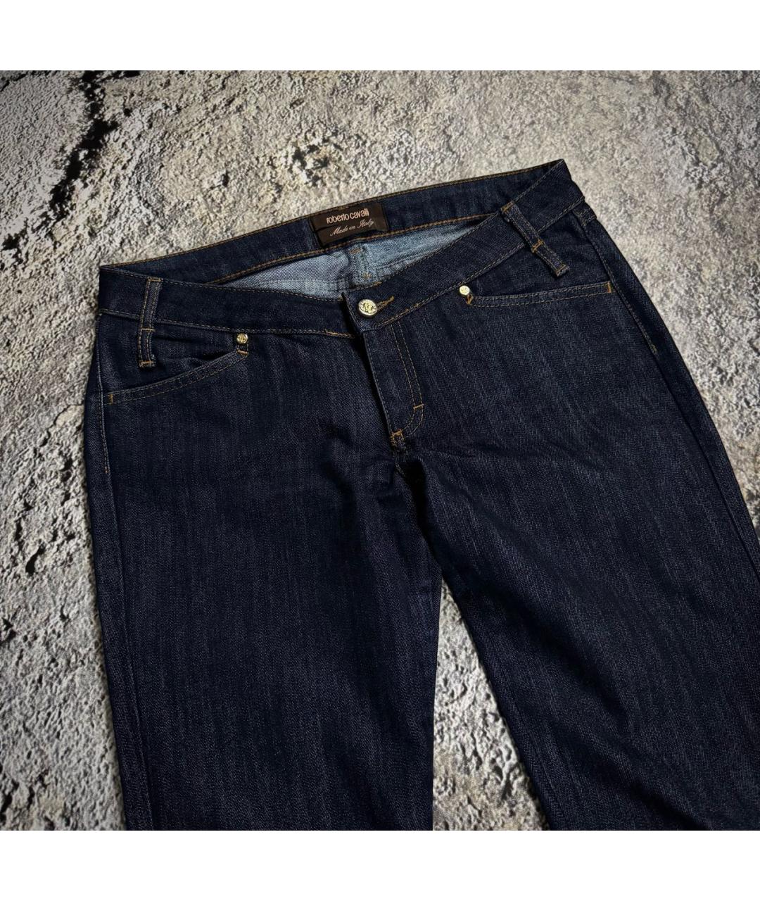 ROBERTO CAVALLI Темно-синие хлопковые прямые джинсы, фото 5