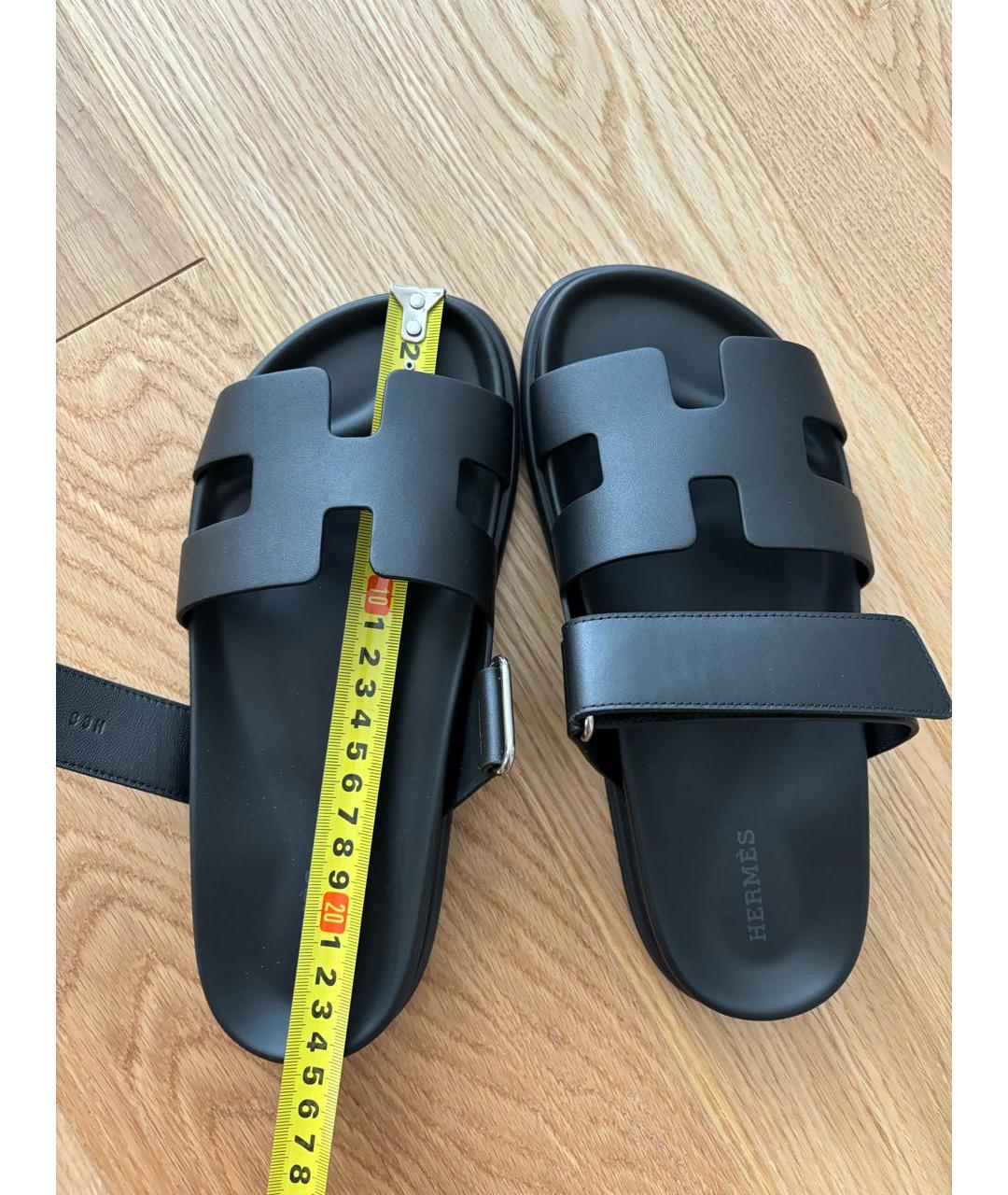HERMES Черные кожаные шлепанцы, фото 7