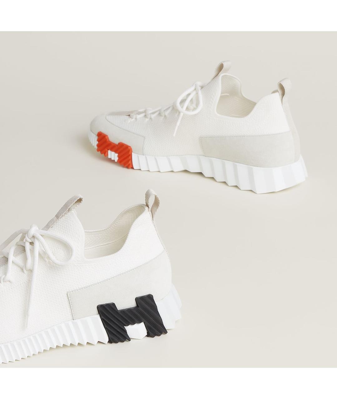 HERMES Белые текстильные низкие кроссовки / кеды, фото 5