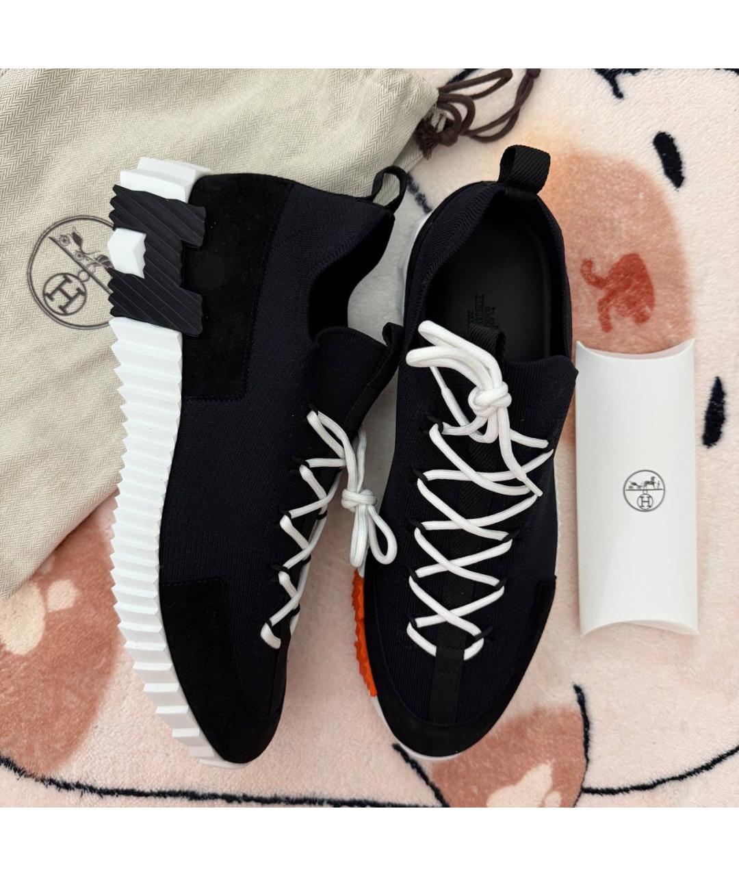 HERMES Черные текстильные низкие кроссовки / кеды, фото 7