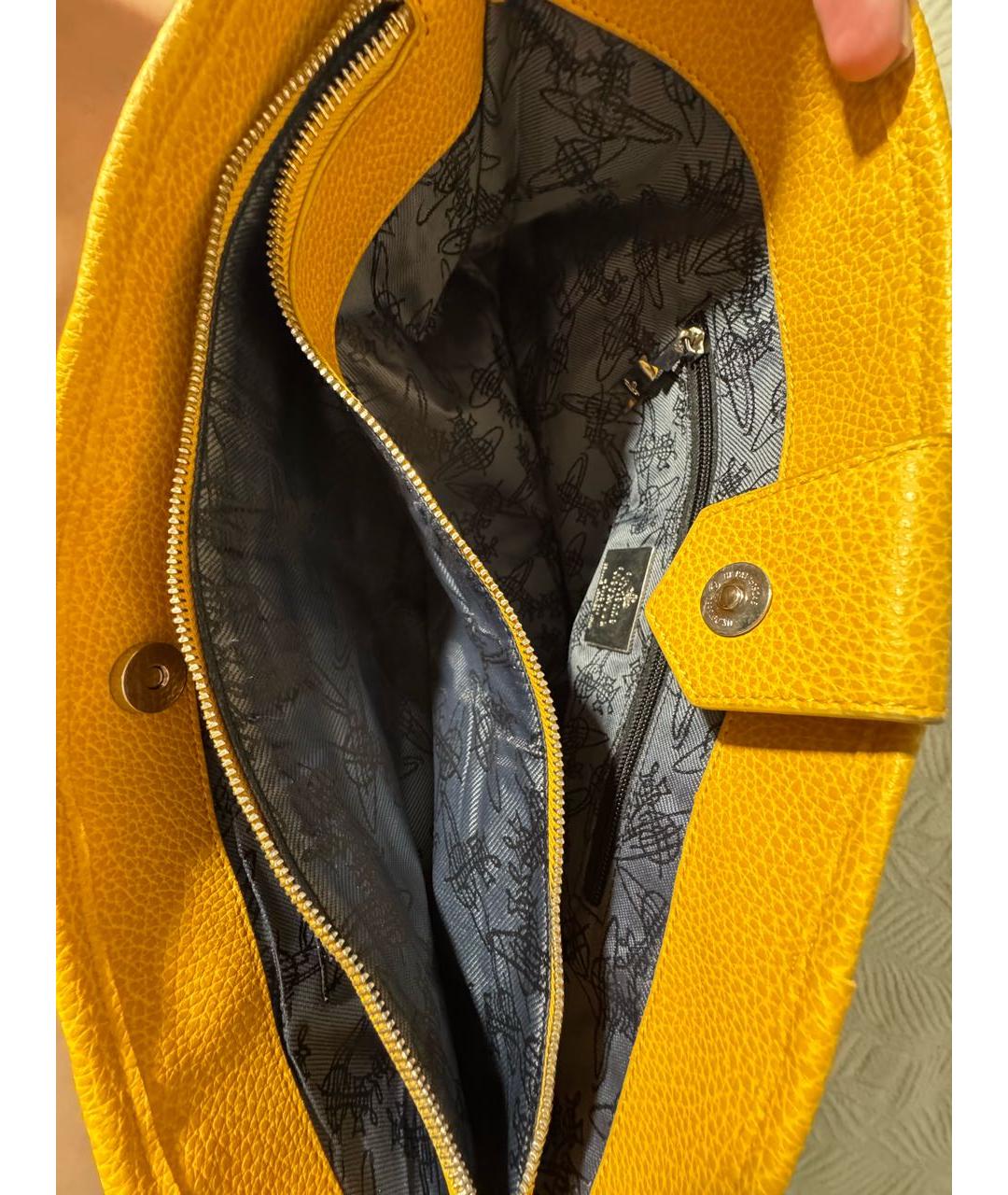 VIVIENNE WESTWOOD Желтая тканевая сумка с короткими ручками, фото 3