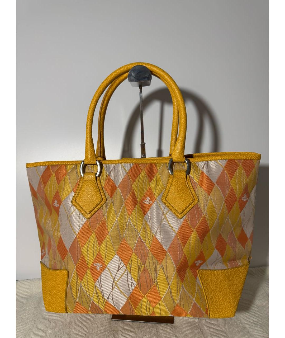 VIVIENNE WESTWOOD Желтая тканевая сумка с короткими ручками, фото 2
