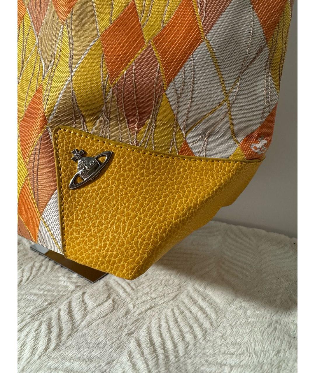 VIVIENNE WESTWOOD Желтая тканевая сумка с короткими ручками, фото 6