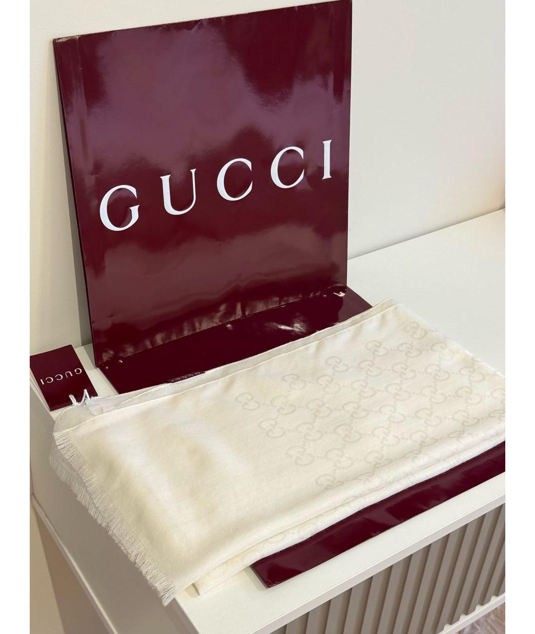 GUCCI Белый шерстяной шарф, фото 2