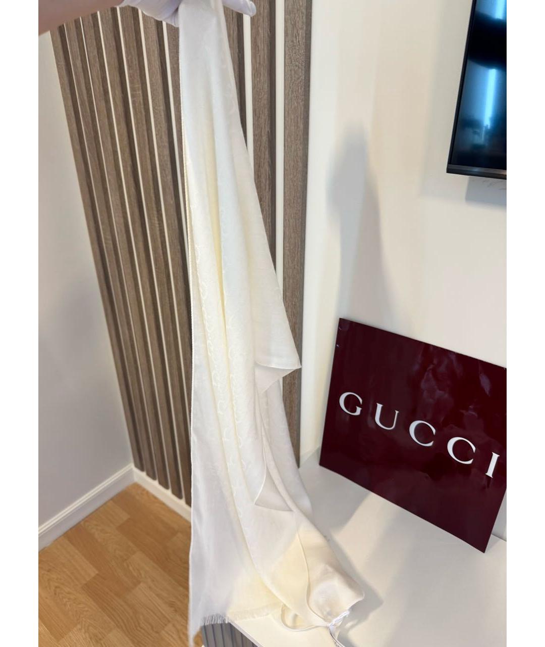 GUCCI Белый шерстяной шарф, фото 3