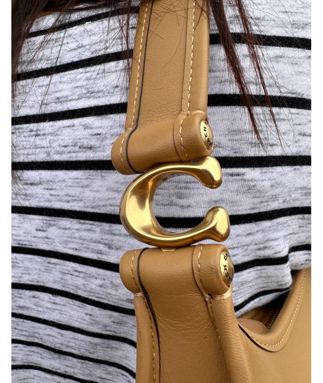 COACH Бежевая кожаная сумка через плечо, фото 6