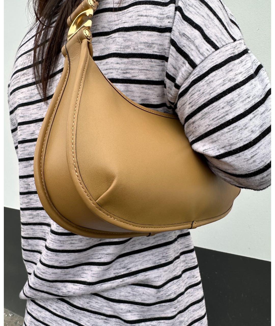 COACH Бежевая кожаная сумка через плечо, фото 5