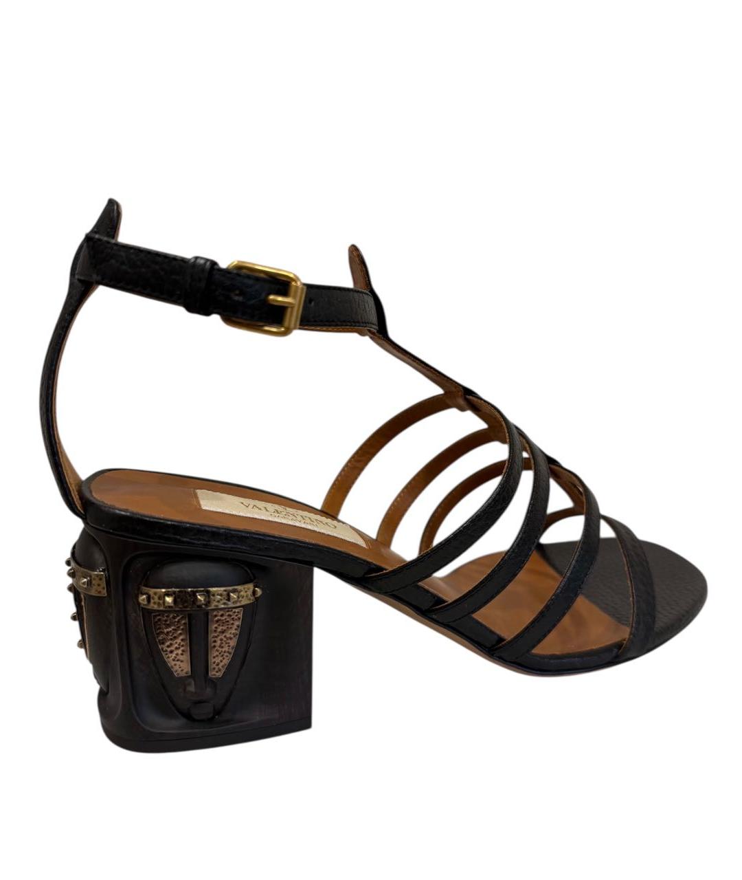 VALENTINO Черные кожаные босоножки, фото 1