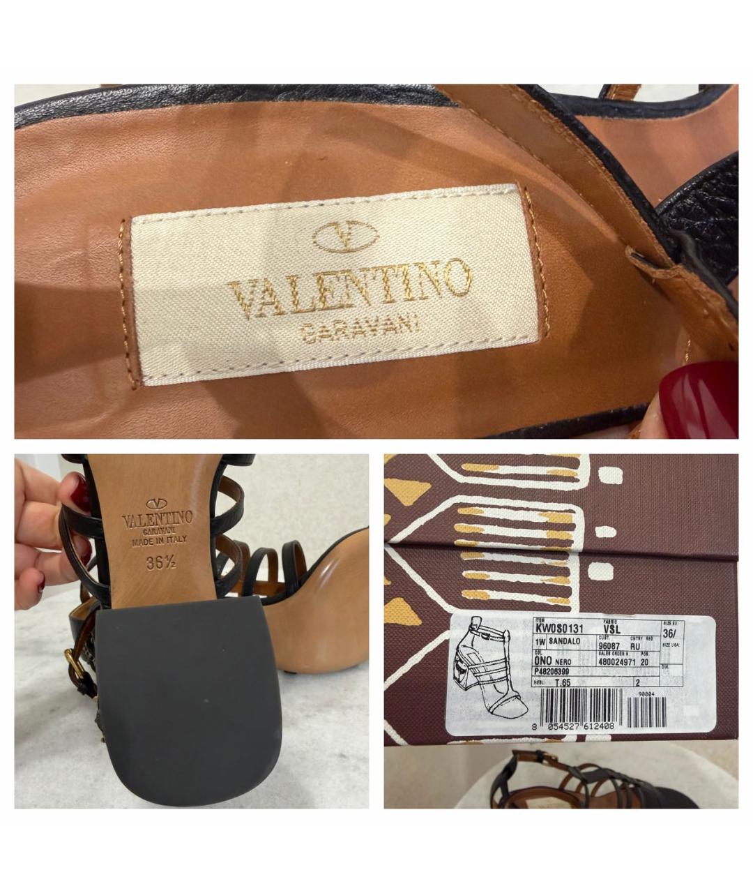 VALENTINO Черные кожаные босоножки, фото 7