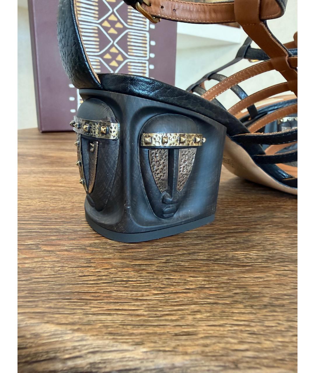 VALENTINO Черные кожаные босоножки, фото 7