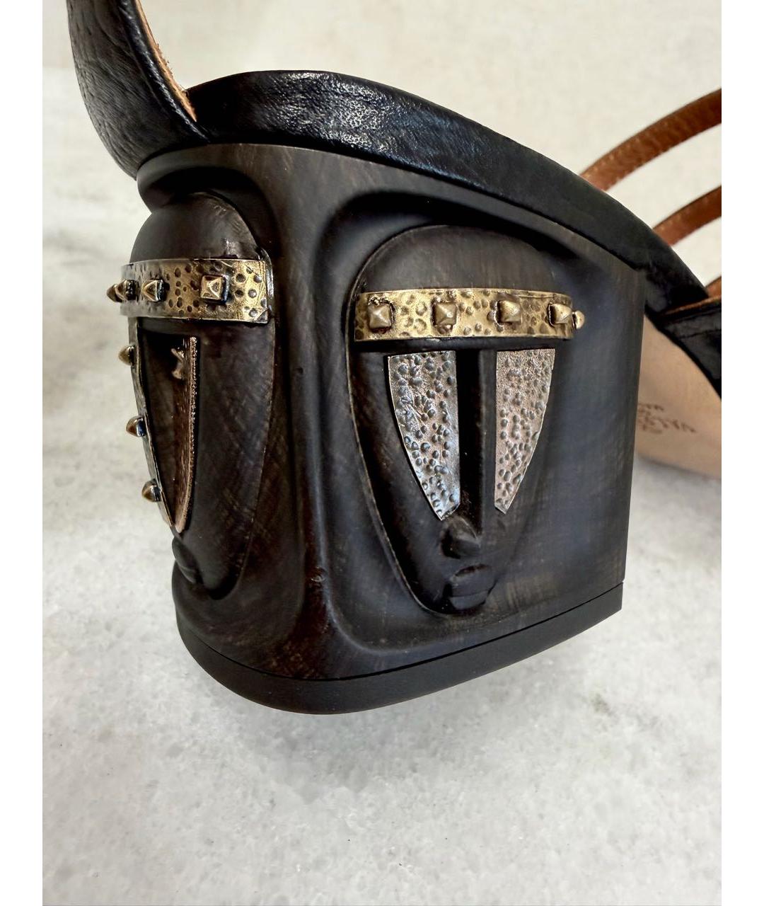 VALENTINO Черные кожаные босоножки, фото 8