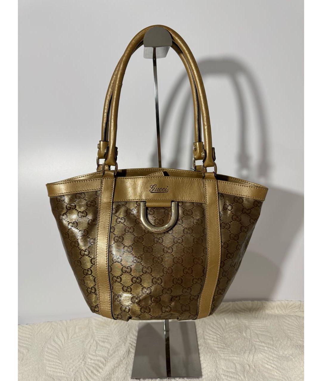 GUCCI Золотая кожаная сумка с короткими ручками, фото 9
