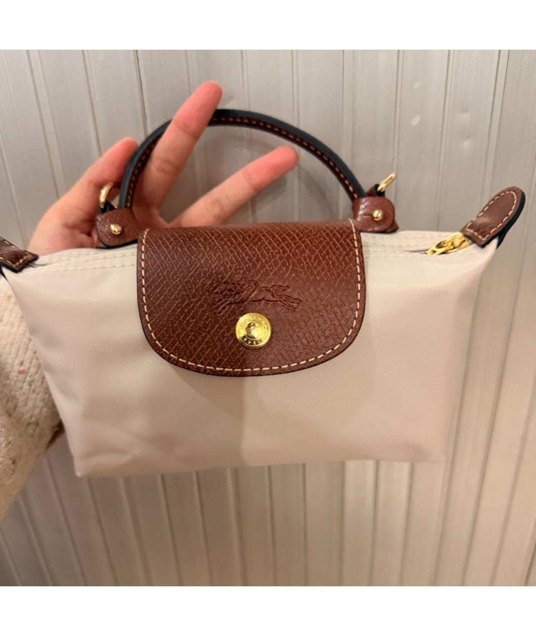 LONGCHAMP Бежевая синтетическая сумка с короткими ручками, фото 5