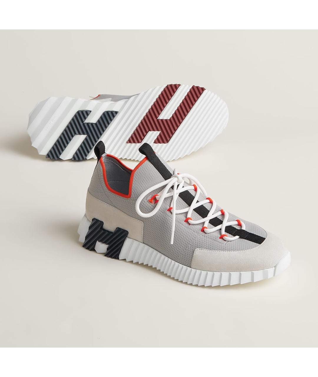 HERMES Серые текстильные низкие кроссовки / кеды, фото 2