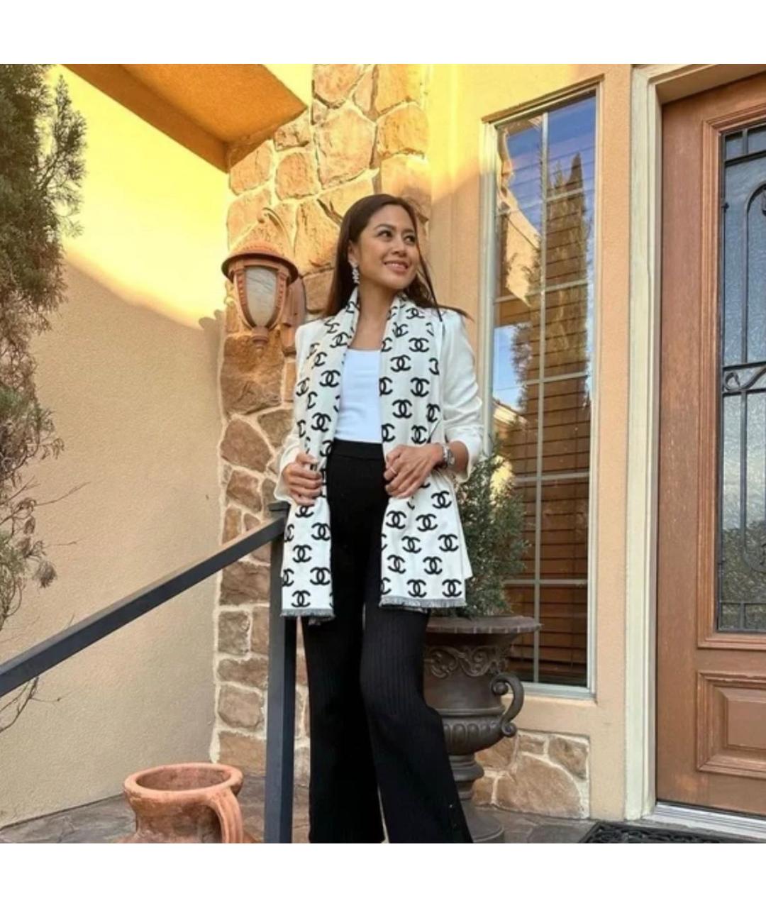 CHANEL Белый шерстяной шарф, фото 5