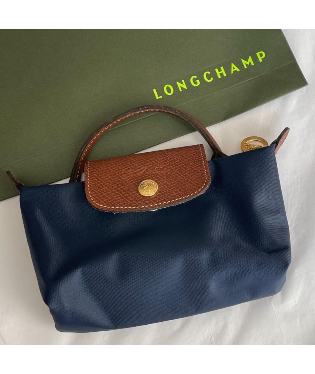 LONGCHAMP Темно-синяя синтетическая сумка с короткими ручками, фото 4