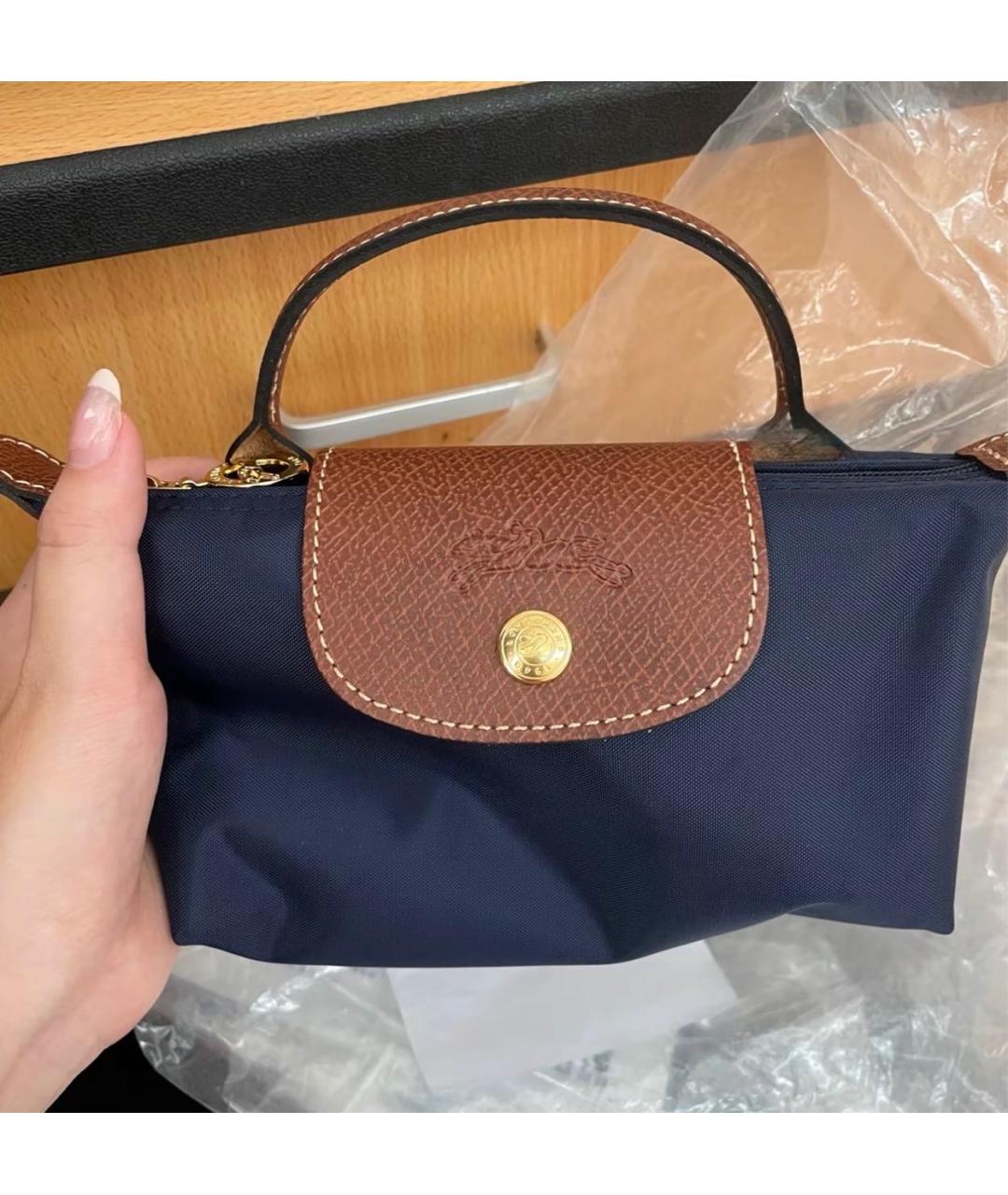 LONGCHAMP Темно-синяя синтетическая сумка с короткими ручками, фото 5