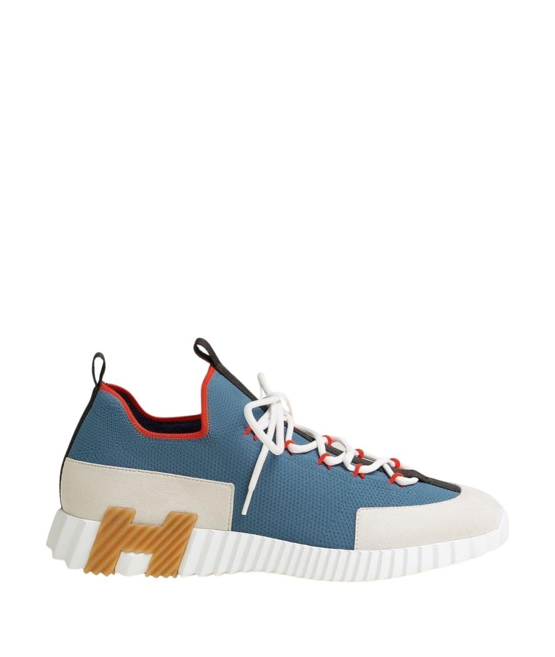 HERMES Голубые текстильные низкие кроссовки / кеды, фото 1