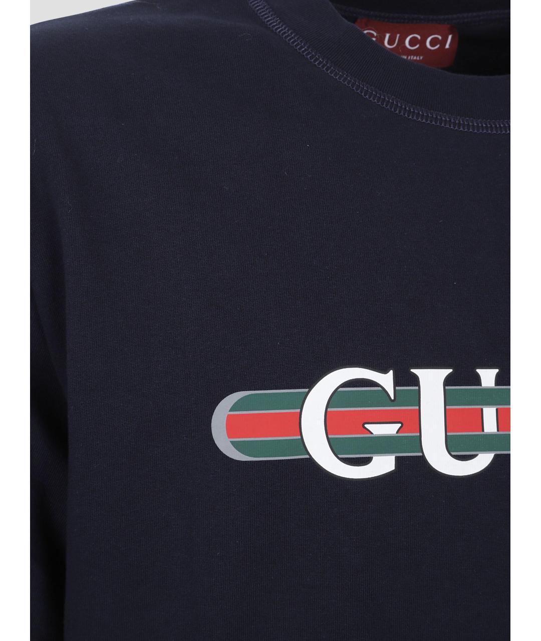 GUCCI Темно-синяя хлопковая футболка, фото 3