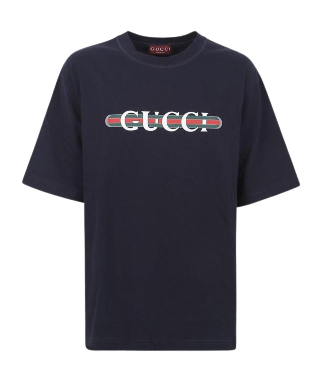 GUCCI Темно-синяя хлопковая футболка, фото 1