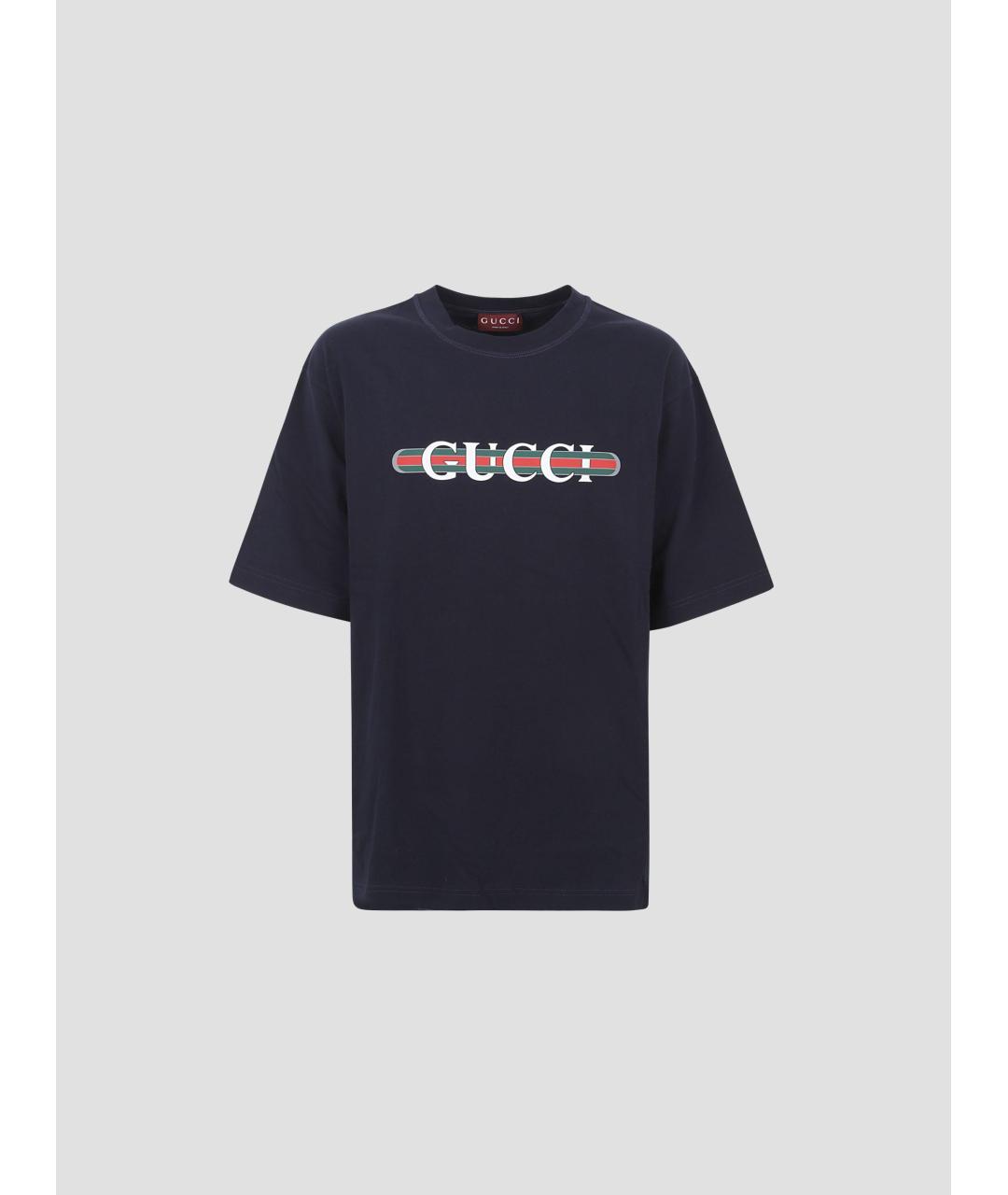 GUCCI Темно-синяя хлопковая футболка, фото 4