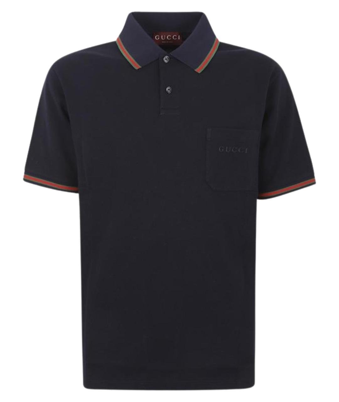 GUCCI Темно-синее вискозное поло с коротким рукавом, фото 1
