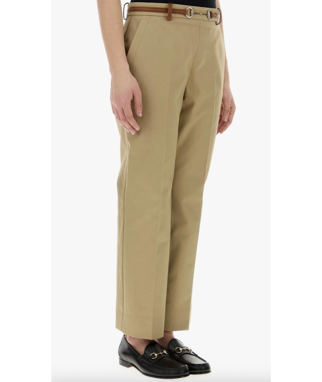 GUCCI Бежевые хлопковые прямые брюки, фото 3