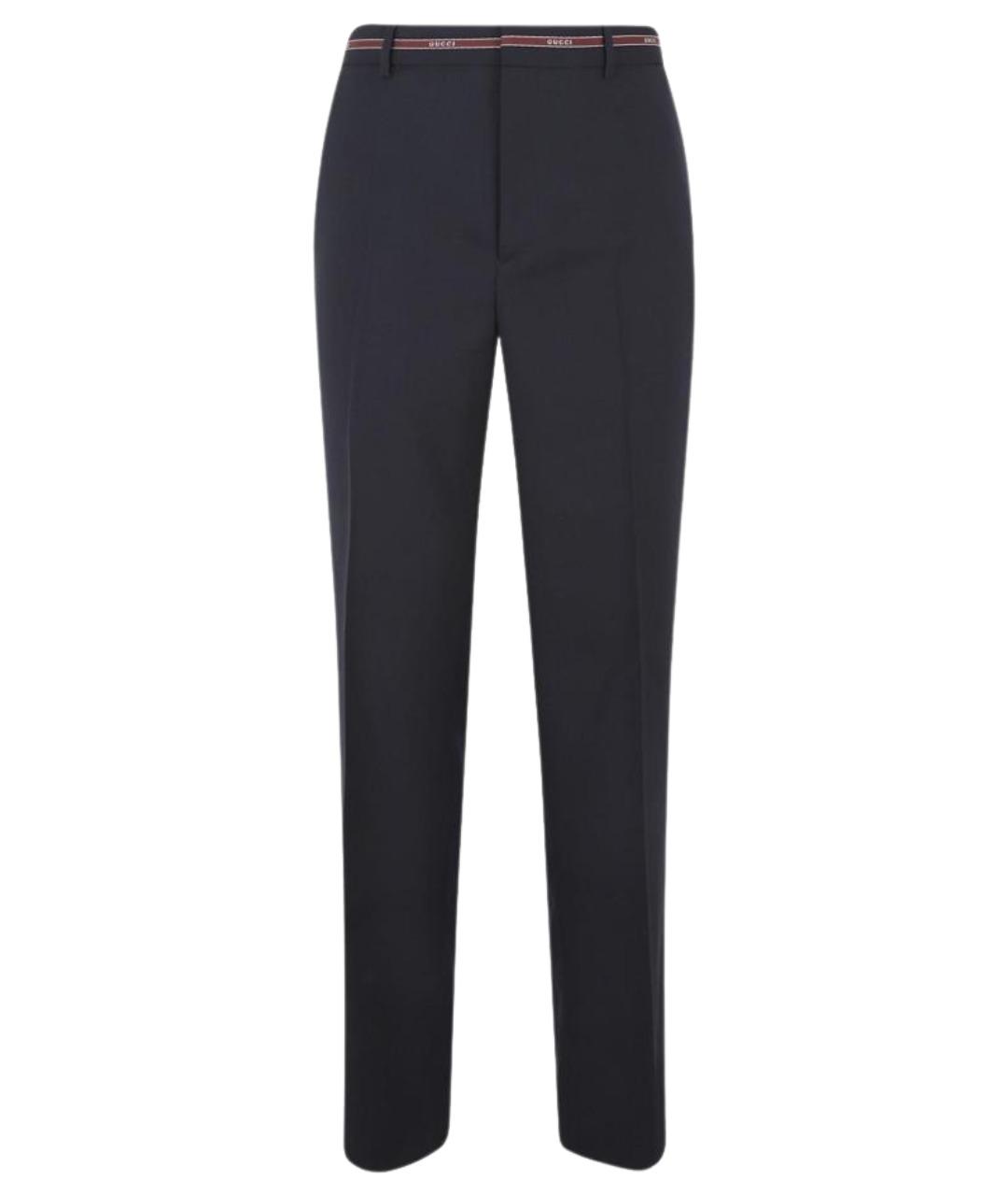 GUCCI Темно-синие шерстяные классические брюки, фото 1