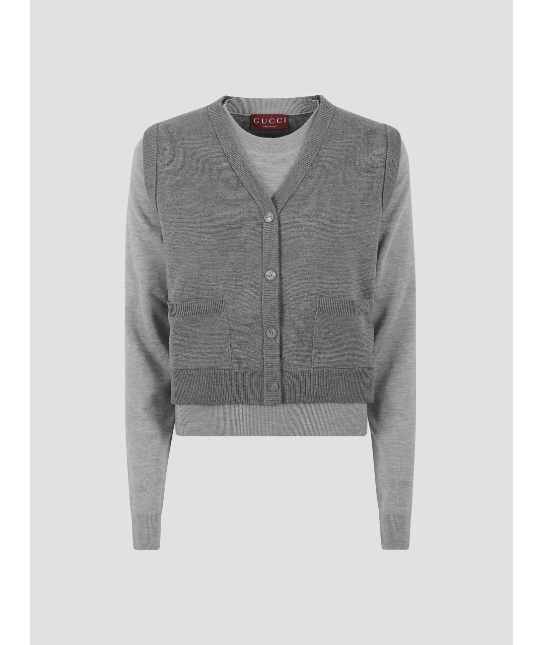 GUCCI Серый шерстяной кардиган, фото 4