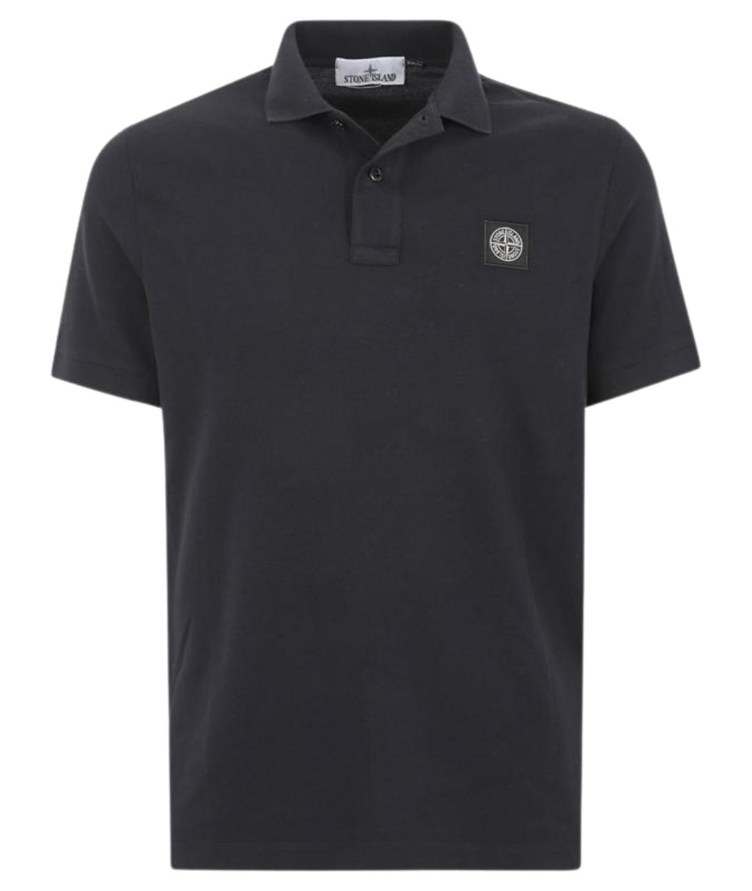 STONE ISLAND Темно-синее хлопко-эластановое поло с коротким рукавом, фото 1