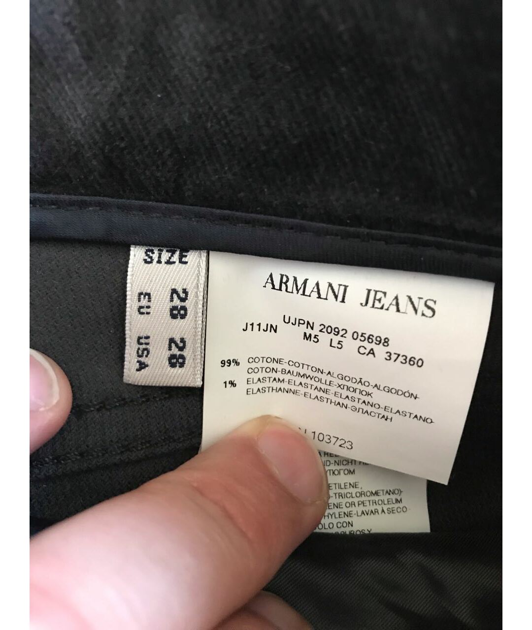 ARMANI JEANS Антрацитовые хлопко-эластановые прямые брюки, фото 4