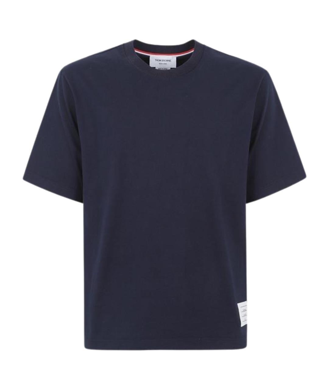 THOM BROWNE Темно-синяя хлопковая футболка, фото 1