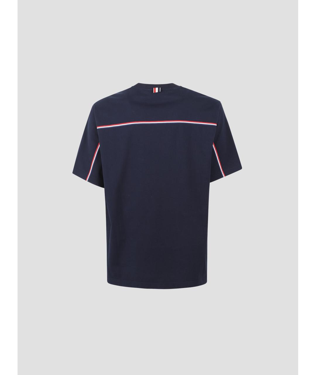 THOM BROWNE Темно-синяя хлопковая футболка, фото 2