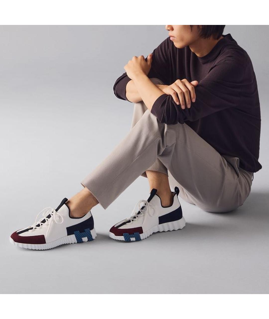 HERMES Белые текстильные низкие кроссовки / кеды, фото 3