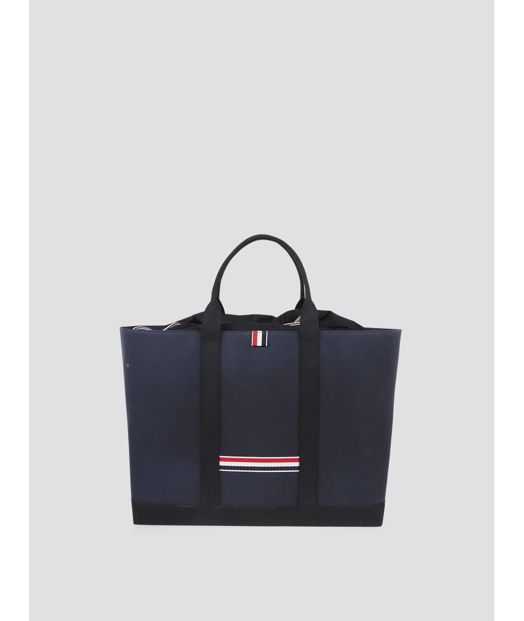 THOM BROWNE Темно-синяя тканевая сумка тоут, фото 4