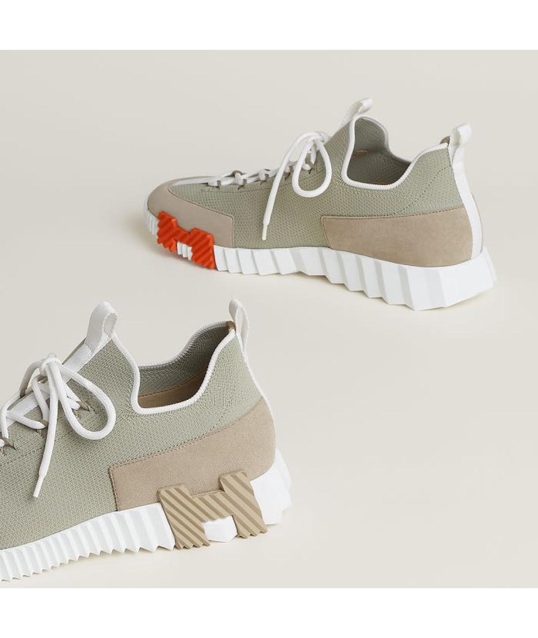 HERMES Бежевые текстильные низкие кроссовки / кеды, фото 5