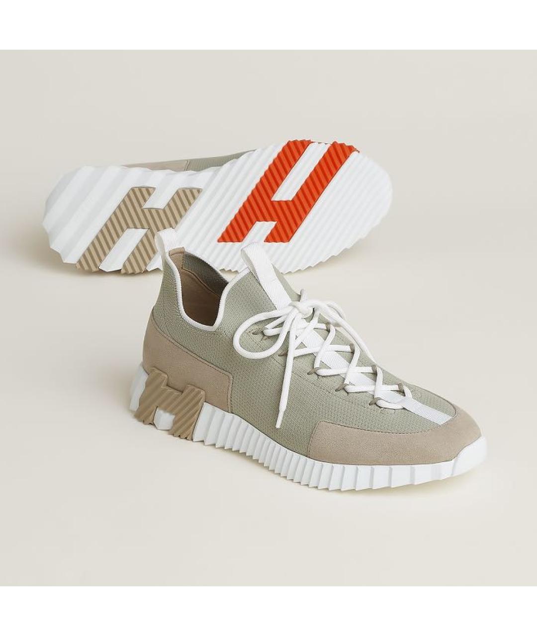 HERMES Бежевые текстильные низкие кроссовки / кеды, фото 2