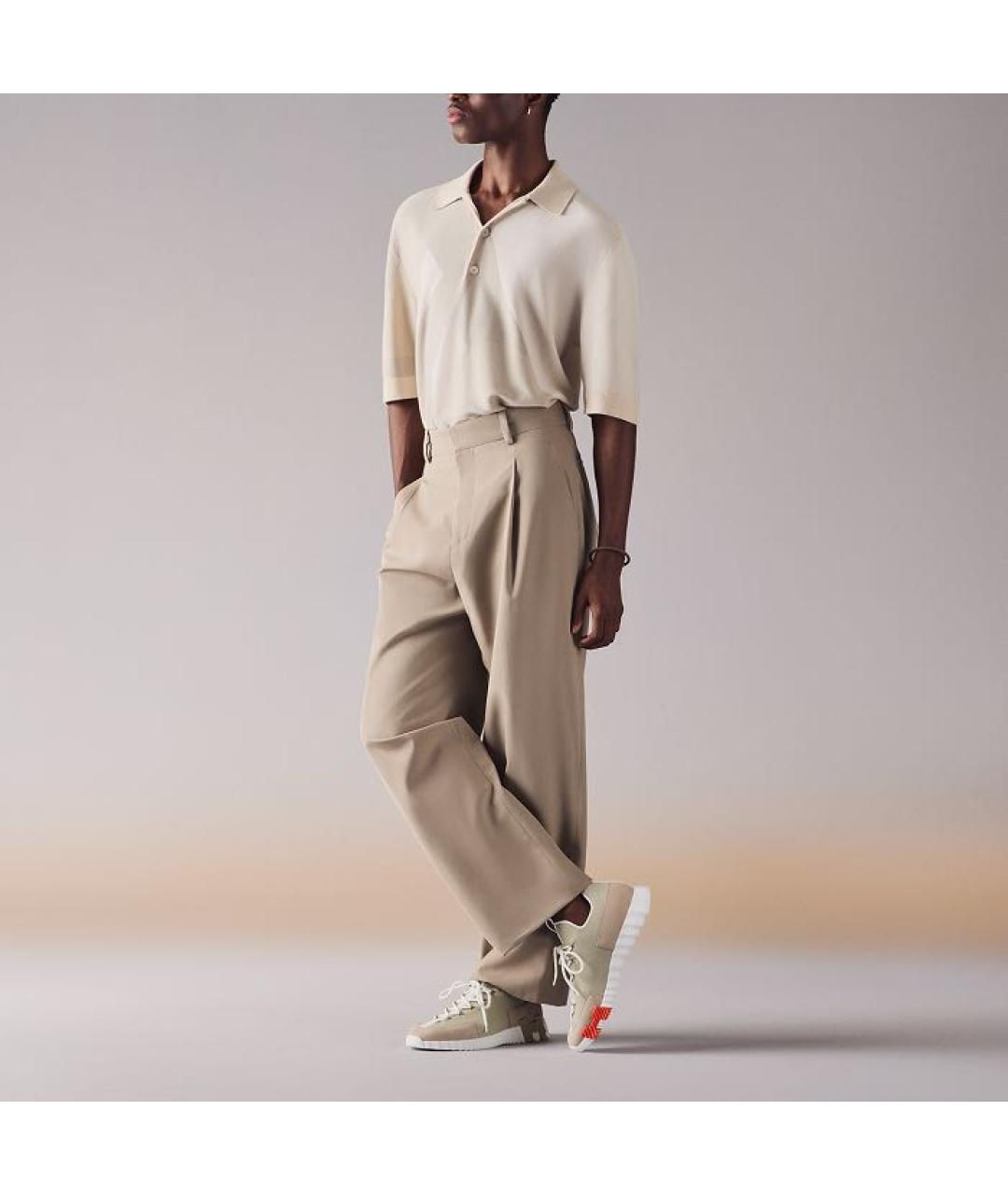 HERMES Бежевые текстильные низкие кроссовки / кеды, фото 3