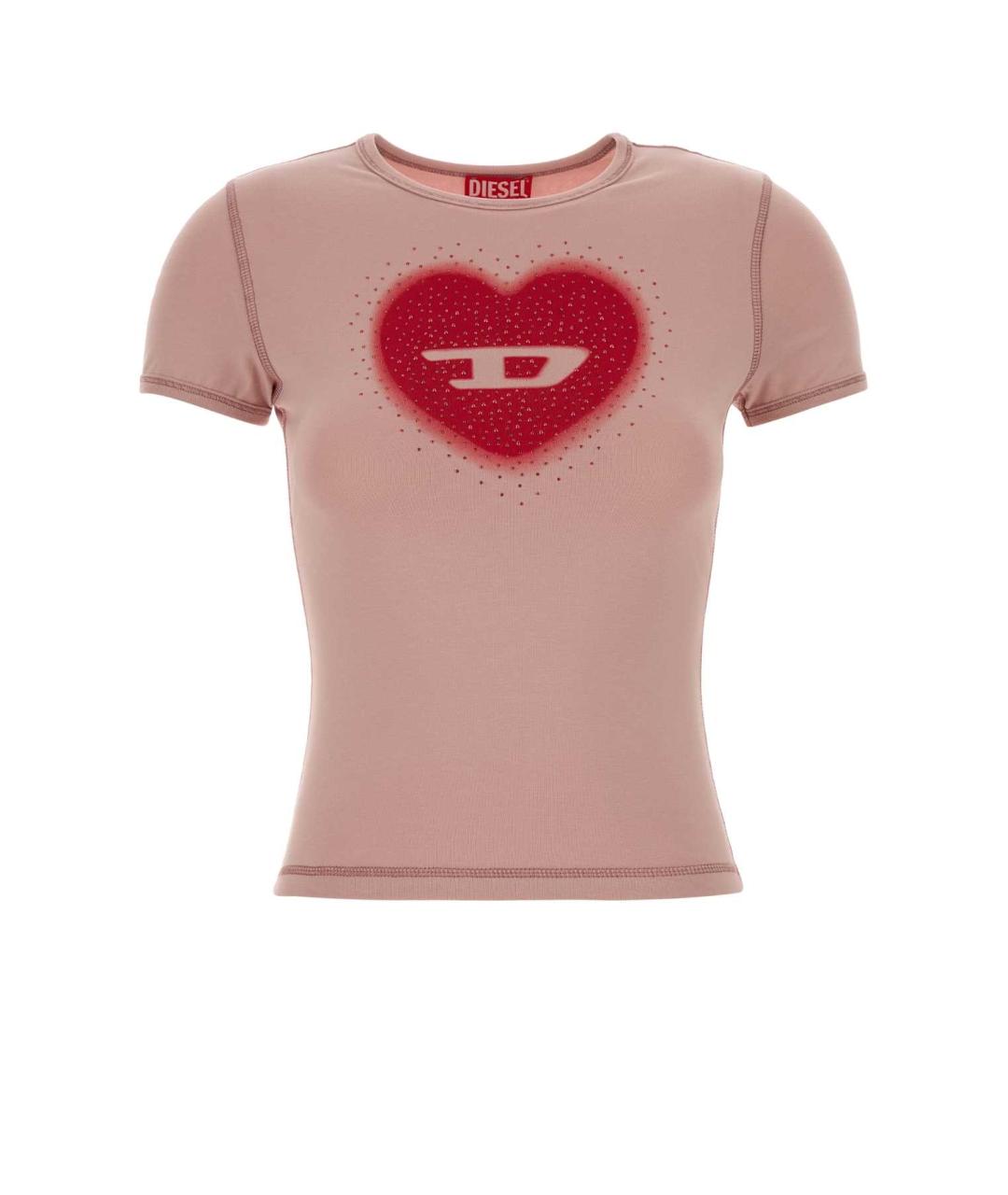 DIESEL Розовая хлопко-эластановая футболка, фото 1