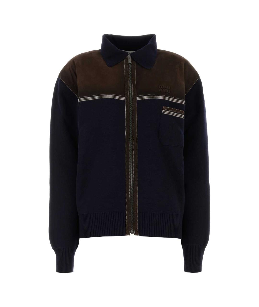 MIU MIU Темно-синий шерстяной кардиган, фото 1