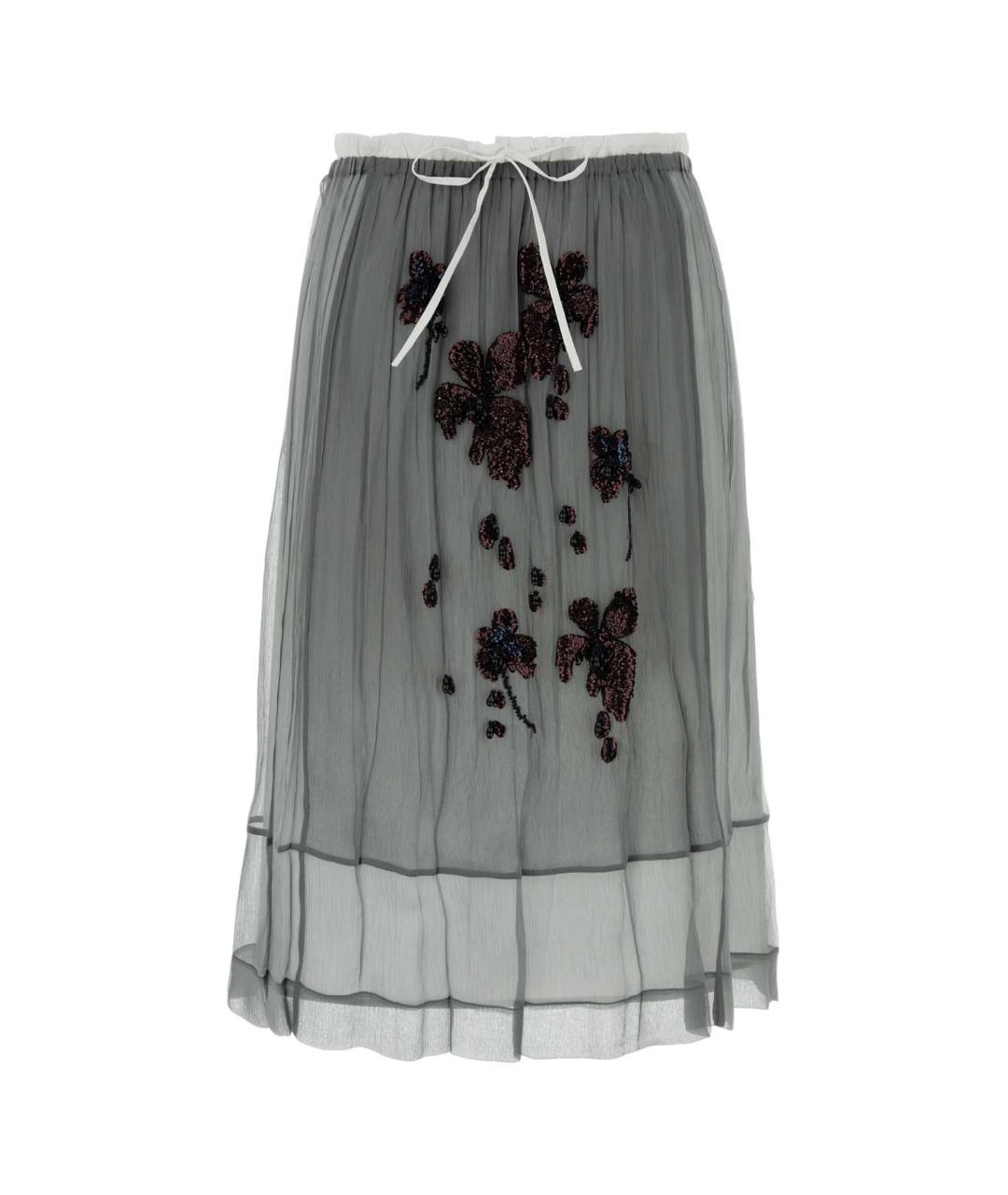 PRADA Серая шелковая юбка миди, фото 1