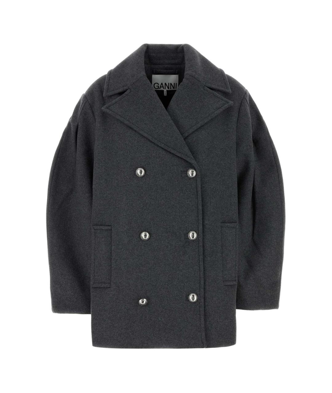 GANNI Серое шерстяное пальто, фото 1