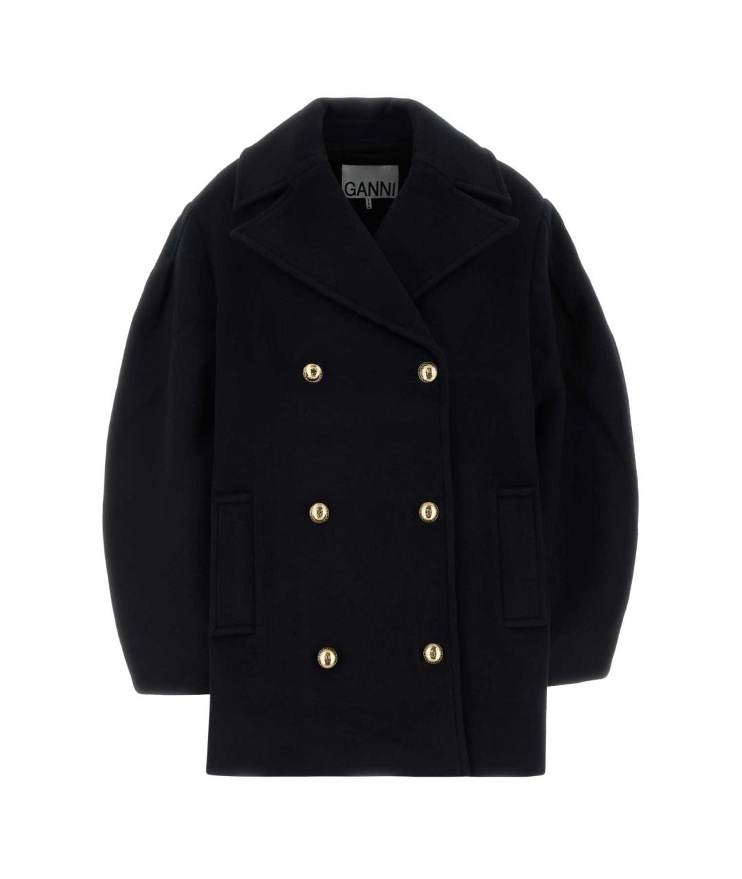 GANNI Темно-синее шерстяное пальто, фото 1