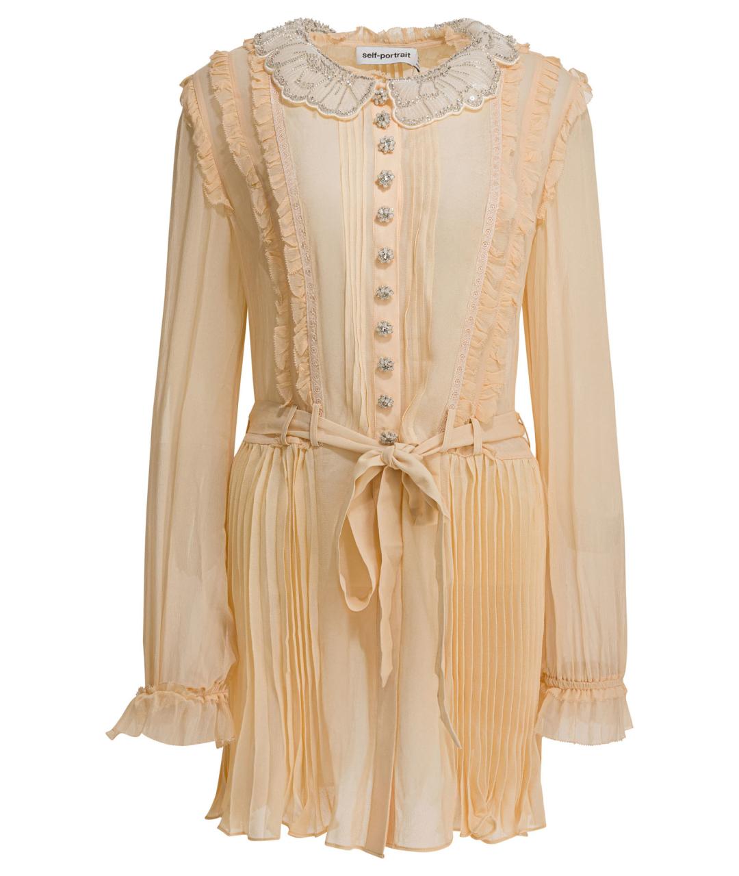 SELF-PORTRAIT Бежевое вискозное повседневное платье, фото 1