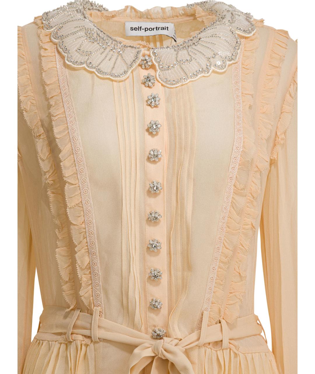 SELF-PORTRAIT Бежевое вискозное повседневное платье, фото 3