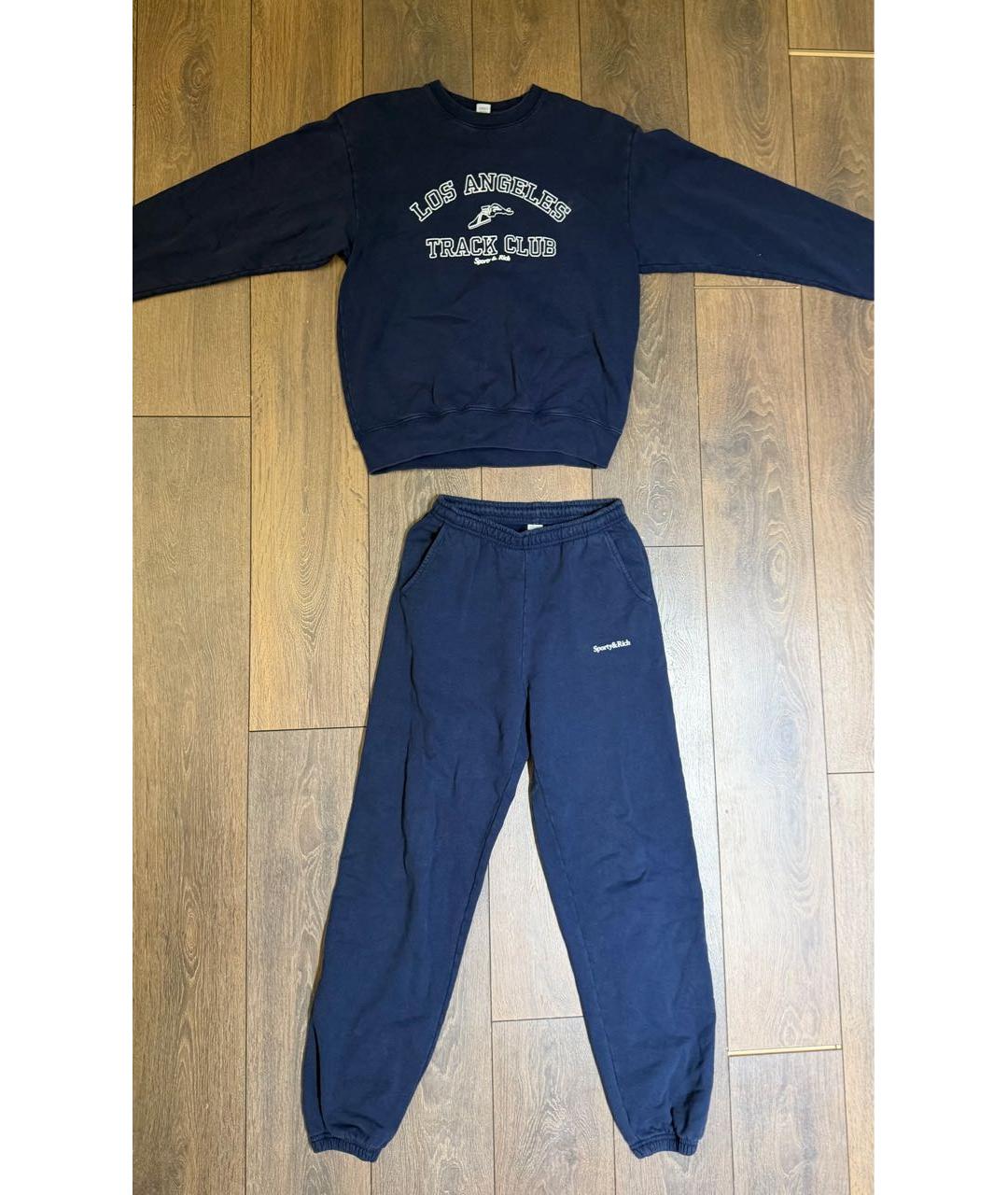 SPORTY AND RICH Темно-синий хлопко-эластановый костюм с брюками, фото 3