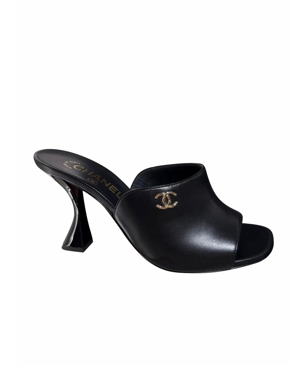 CHANEL Черные кожаные мюли, фото 1